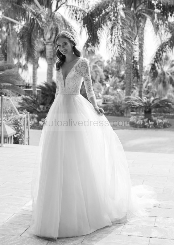 Beaded Ivory Lace Tulle Keyhole Back Enchanting Wedding Dress